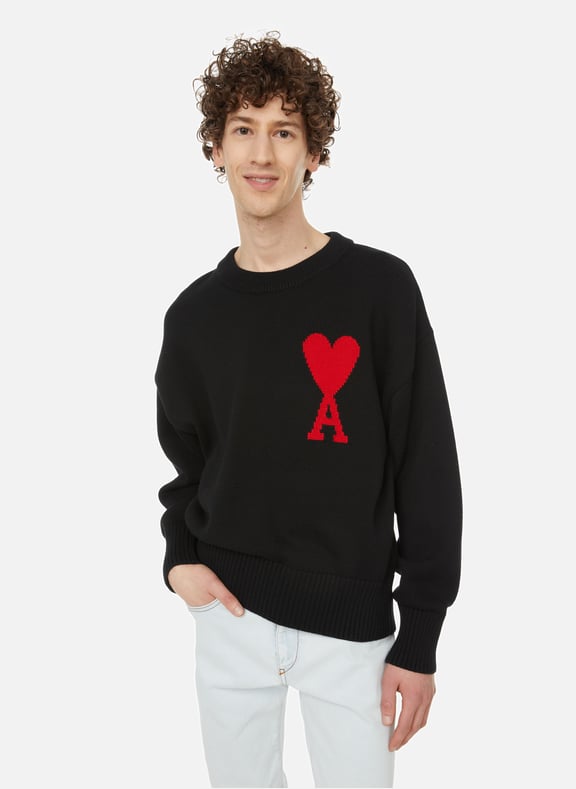 Pull en coton organique et laine Noir by AMI PARIS AMI PARIS Pull en coton organique et laine Noir