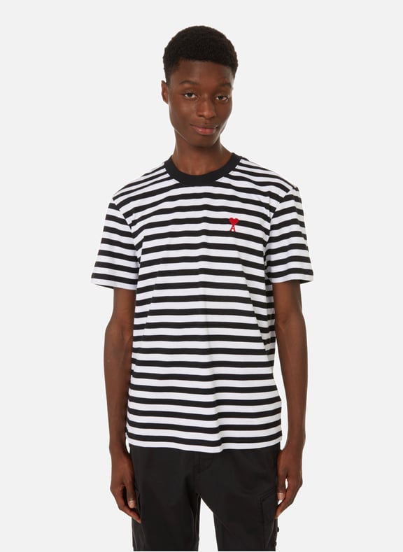T-shirt rayé en coton biologique Noir by AMI PARIS AMI PARIS T-shirt rayé en coton biologique Noir