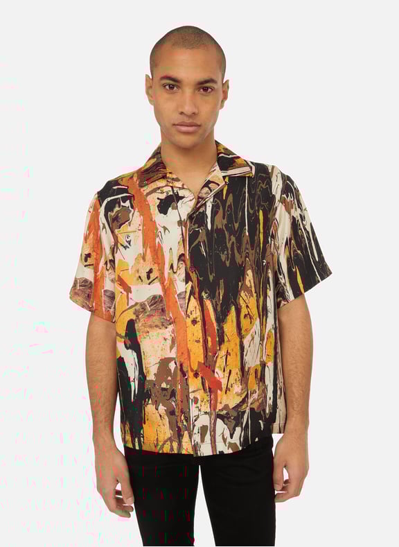Chemise bowling Paint Splatter en soie Orange by AMIRI AMIRI Chemise bowling Paint Splatter en soie Orange