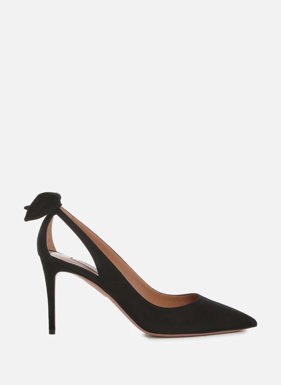 Escarpins Bow Tie 85 en daim Noir by AQUAZZURA AQUAZZURA Escarpins Bow Tie 85 en daim Noir