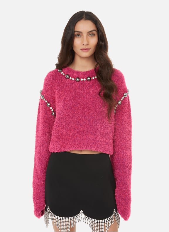 Pull cropped avec clous et cristaux Rose by AREA AREA Pull cropped avec clous et cristaux Rose