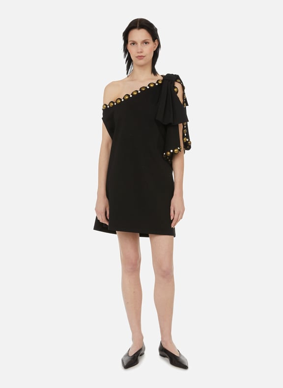 Robe asymétrique avec clous et cristaux Noir by AREA AREA Robe asymétrique avec clous et cristaux Noir