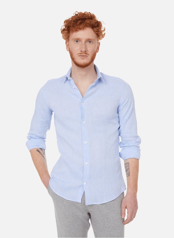 Chemise chinée en lin Bleu by AU PRINTEMPS PARIS AU PRINTEMPS PARIS Chemise chinée en lin Bleu