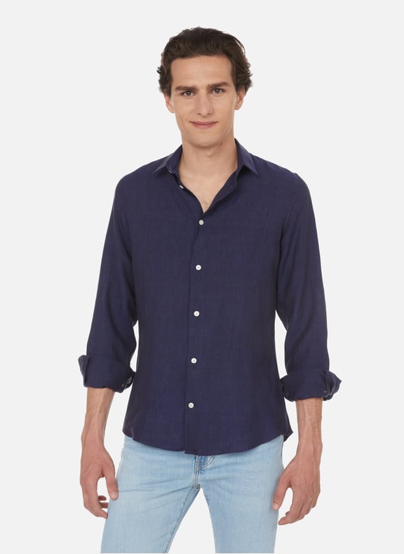Chemise chinée en lin Bleu by AU PRINTEMPS PARIS AU PRINTEMPS PARIS Chemise chinée en lin Bleu