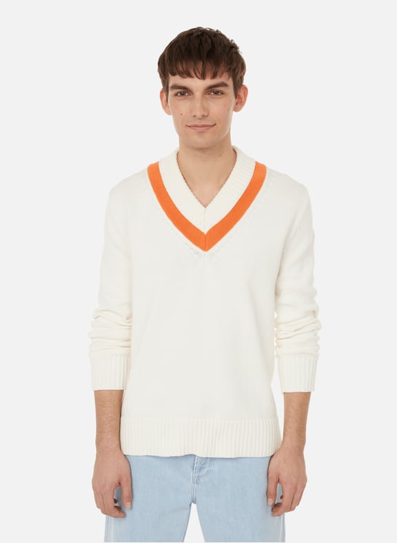 Pull col v en coton Blanc by AU PRINTEMPS PARIS AU PRINTEMPS PARIS Pull col v en coton Blanc