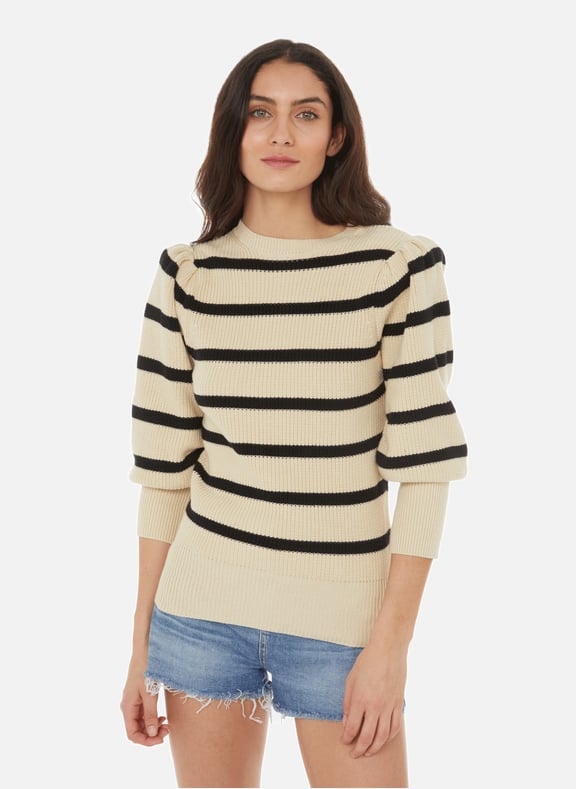 Pull rayé en maille de coton Beige by AU PRINTEMPS PARIS AU PRINTEMPS PARIS Pull rayé en maille de coton Beige