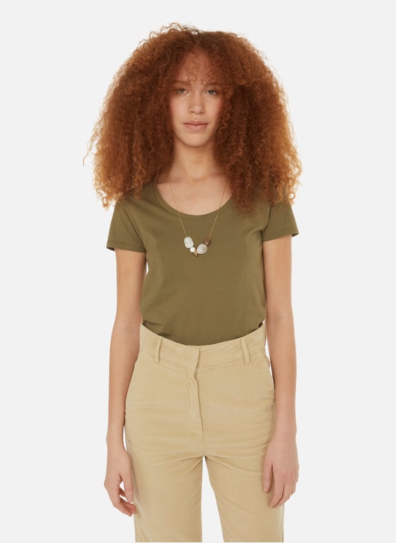 T-shirt col rond en coton Kaki by AU PRINTEMPS PARIS AU PRINTEMPS PARIS T-shirt col rond en coton Kaki