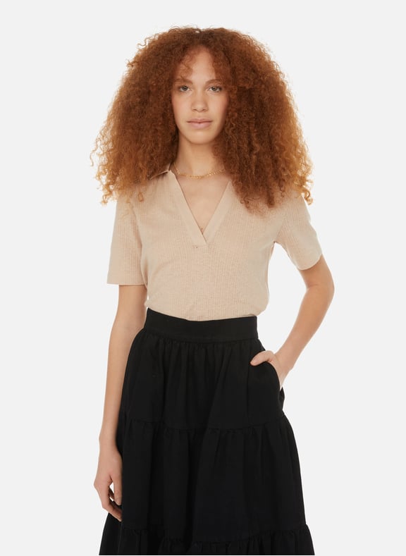 T-shirt en coton et lin Beige by AU PRINTEMPS PARIS AU PRINTEMPS PARIS T-shirt en coton et lin Beige