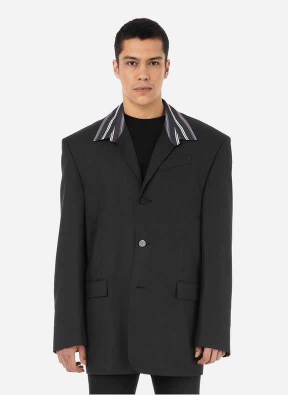 Blazer chemise Prince de Galles en laine Gris by BALENCIAGA BALENCIAGA Blazer chemise Prince de Galles en laine Gris