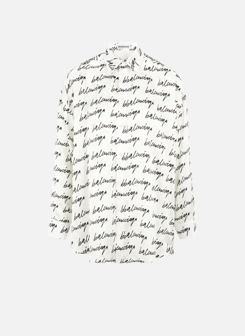 Bluse mit Scribble-Print aus Seiden-Jacquard WeißBALENCIAGA 