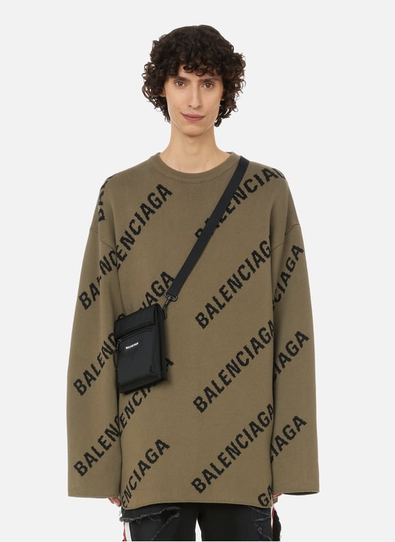 Pull à logo en coton mélangé Marron by BALENCIAGA BALENCIAGA Pull à logo en coton mélangé Marron