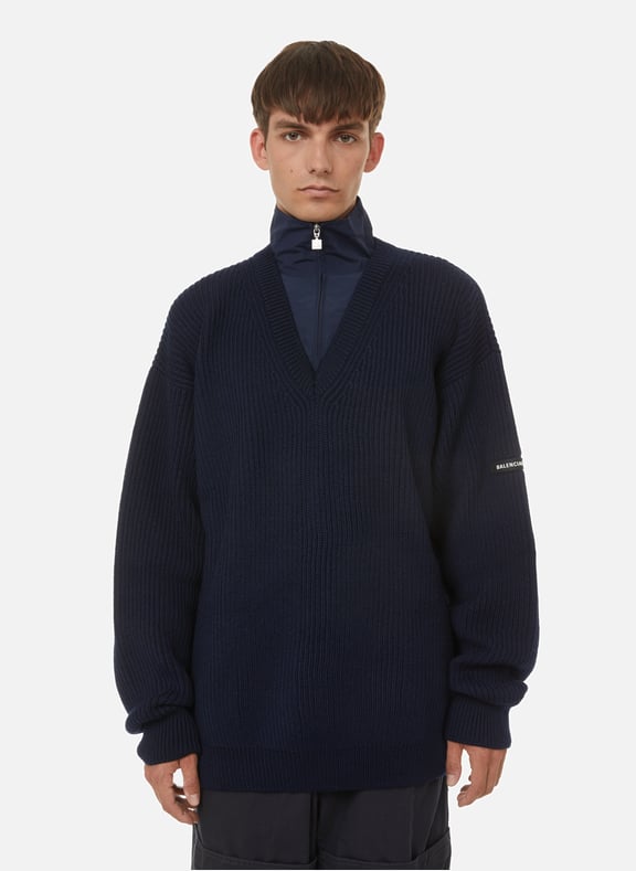 Pull col camionneur en laine Bleu by BALENCIAGA BALENCIAGA Pull col camionneur en laine Bleu