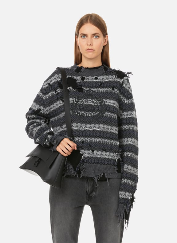 Pull effet usé en laine mélangée Gris by BALENCIAGA BALENCIAGA Pull effet usé en laine mélangée Gris