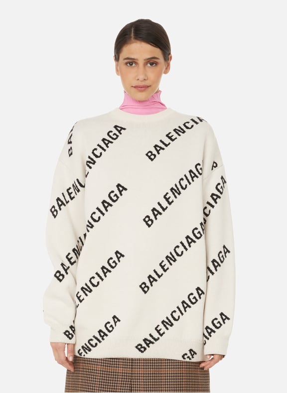 Pull monogrammé en laine mélangée Blanc by BALENCIAGA BALENCIAGA Pull monogrammé en laine mélangée Blanc