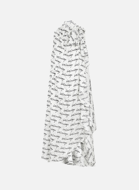 Stola-Kleid mit Scribble-Print aus Seide WeißBALENCIAGA 