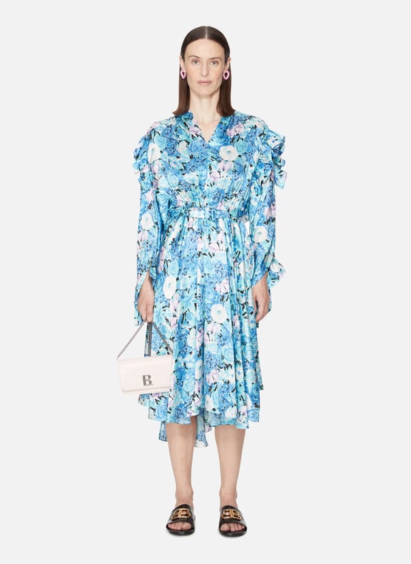 Robe Twisted Ruffle en soie Bleu by BALENCIAGA BALENCIAGA Robe Twisted Ruffle en soie Bleu