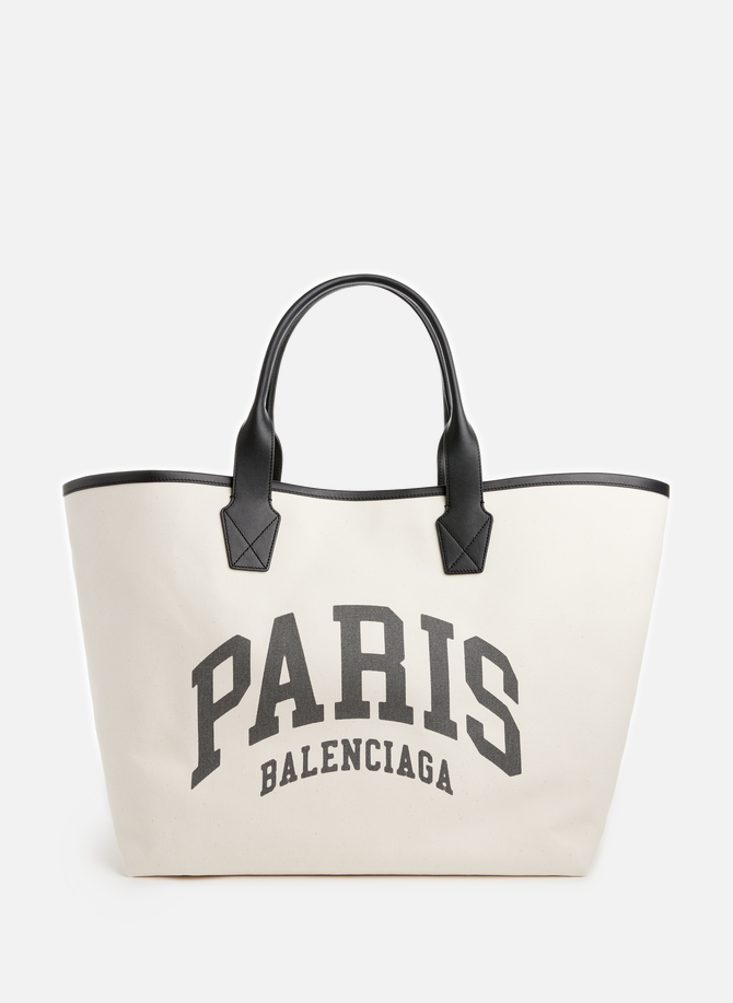 حقيبة city paris مصنوعة من قماش القطن والجلد balenciaga