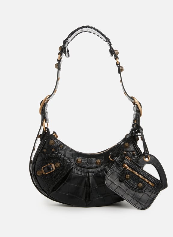 Sac porté épaule Le Cagole XS en cuir embossé Noir by BALENCIAGA BALENCIAGA Sac porté épaule Le Cagole XS en cuir embossé Noir