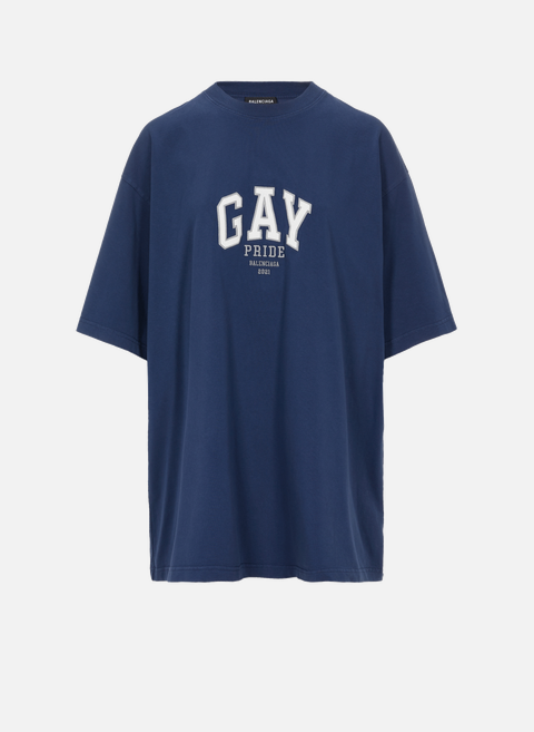 Baumwoll-T-Shirt mit Pride-Stickerei BlauBALENCIAGA 
