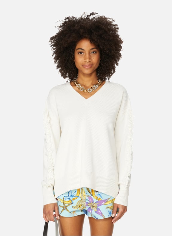 Pull col v en cachemire Blanc by BARRIE BARRIE Pull col v en cachemire Blanc
