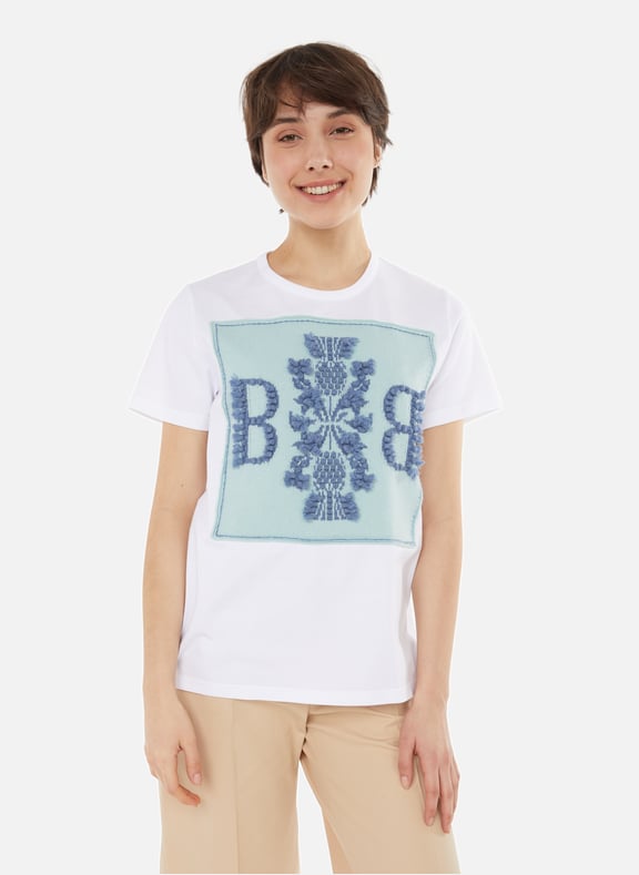 T-shirt brodé en coton et cachemire Blanc by BARRIE BARRIE T-shirt brodé en coton et cachemire Blanc