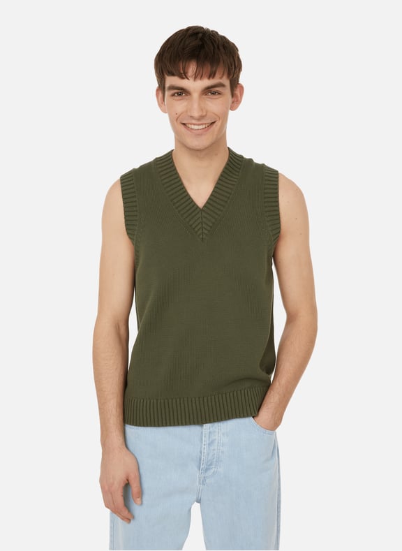 Pull sans manches en coton Kaki by BRUMMELL BRUMMELL Pull sans manches en coton Kaki