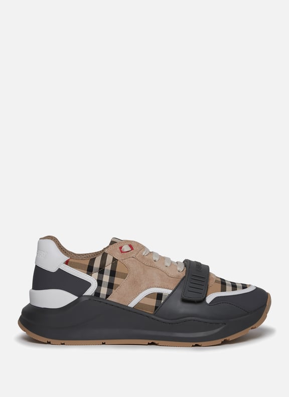 Sneakers en cuir velours, cuir et Vintage check Beige by BURBERRY BURBERRY Sneakers en cuir velours, cuir et Vintage check Beige