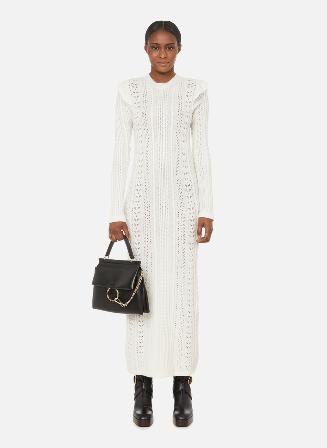 CHLOÉ maxi dress in merino wool and cashmere broderie anglaise knit