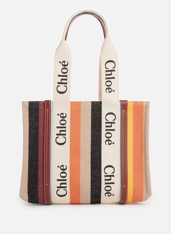 Sac cabas Woody en toile de coton et cuir Multicolore by CHLOÉ CHLOÉ Sac cabas Woody en toile de coton et cuir Multicolore