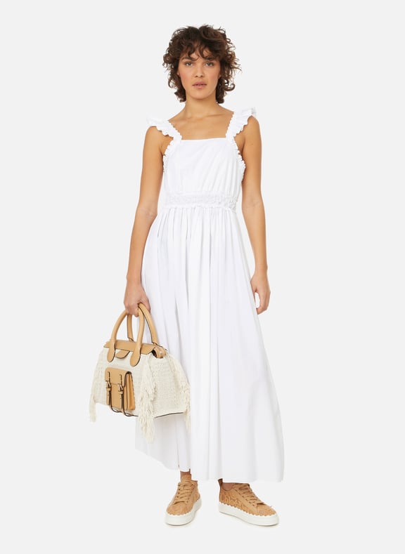 Robe longue smockée en coton Blanc by CHLOÉ CHLOÉ Robe longue smockée en coton Blanc