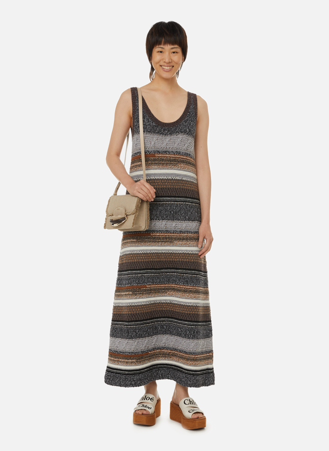 Chloé فستان طويل مخطط من الكشمير والصوف
