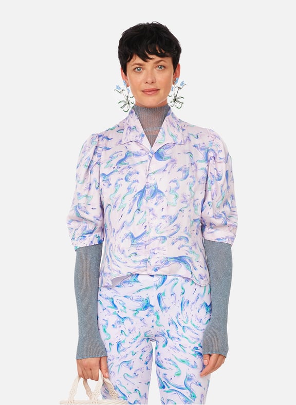 Chemise manches courtes en soie Violet by COLLINA STRADA COLLINA STRADA Chemise manches courtes en soie Violet