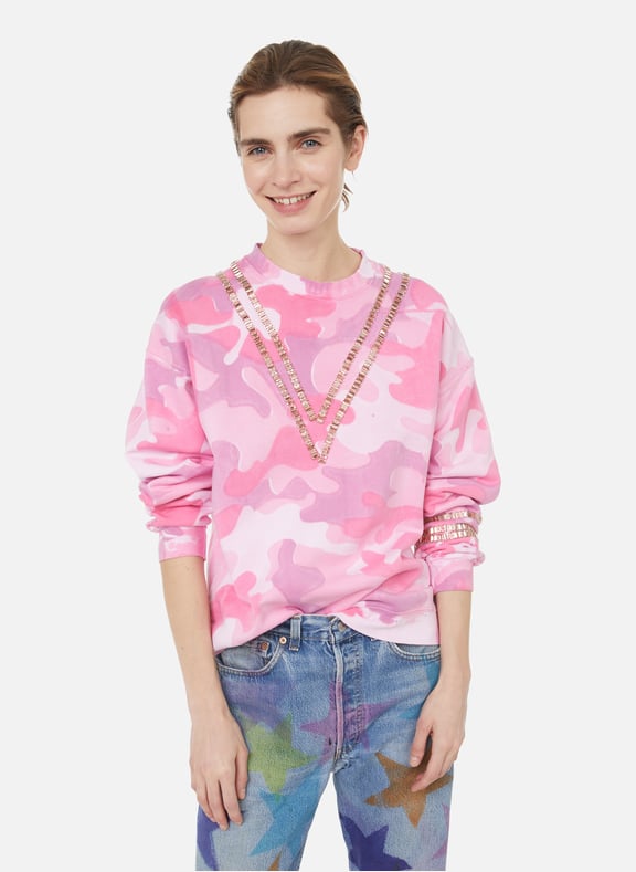 Sweatshirt camouflage et strass en coton Rose by COLLINA STRADA COLLINA STRADA Sweatshirt camouflage et strass en coton Rose