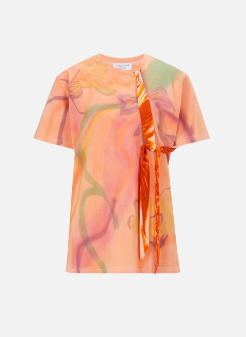 Bedrucktes T-Shirt mit Schleife aus Bio-Baumwolle OrangeCOLLINA STRADA 