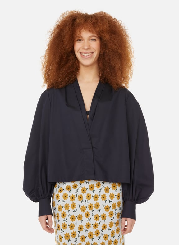 Chemise en coton mélangé Bleu by DAWEI DAWEI Chemise en coton mélangé Bleu