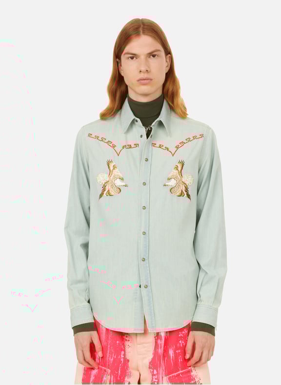 Chemise en jean brodée Bleu by ETRO ETRO Chemise en jean brodée Bleu