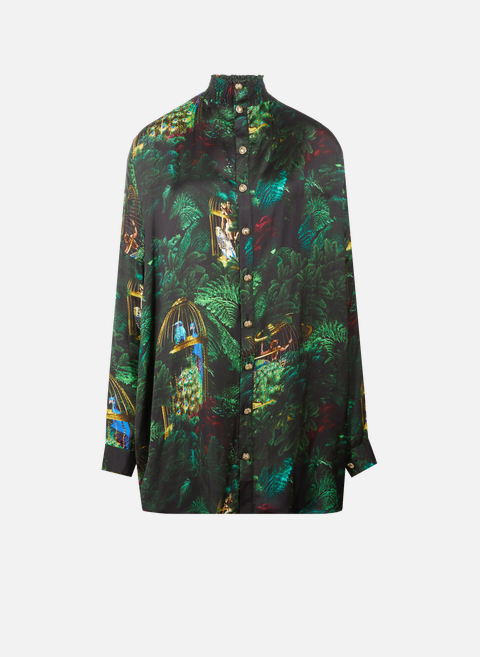 Appolonie printed viscose blouse with Victorian collar GreenFÊTE IMPERIAL 