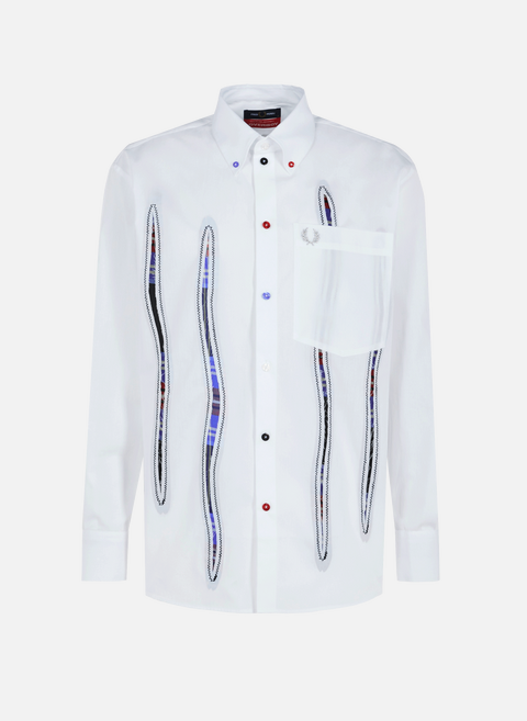قميص X Charles Jeffrey Loverboy مصنوع من قطن الترتان مقاس كبير باللون الأبيضFRED PERRY 
