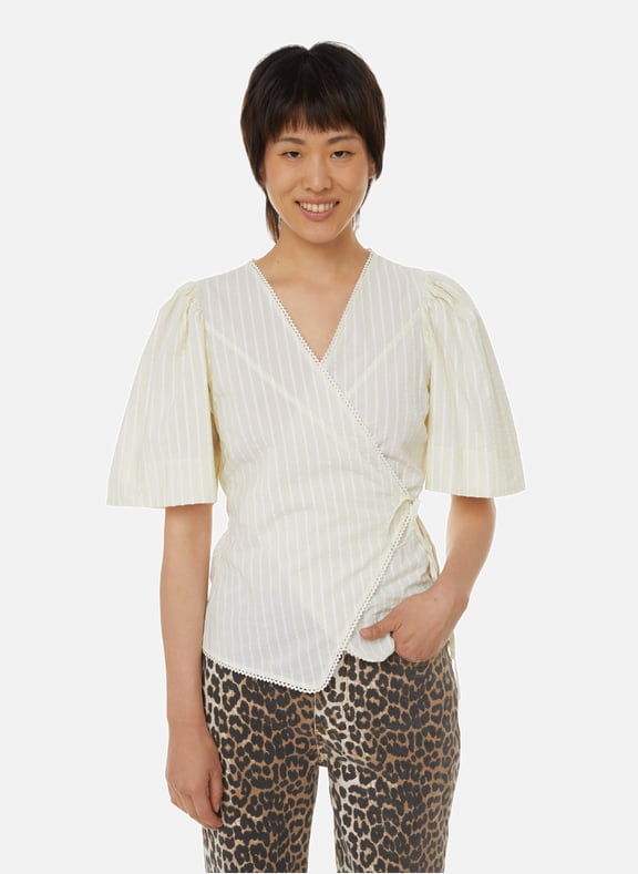 Blouse rayée en coton organique Beige by GANNI GANNI Blouse rayée en coton organique Beige