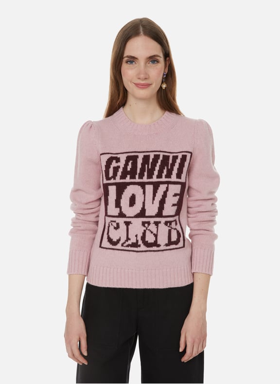 Pull en laine recyclée Rose by GANNI GANNI Pull en laine recyclée Rose
