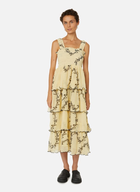 Robe plissée à volants Beige by GANNI GANNI Robe plissée à volants Beige
