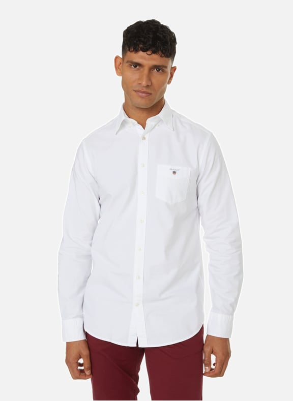 Chemise Oxford droite en coton Blanc by GANT GANT Chemise Oxford droite en coton Blanc