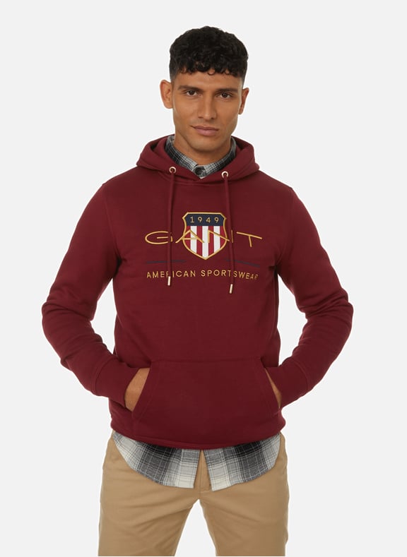 Hoodie Archive Shield en coton mélangé Rouge by GANT GANT Hoodie Archive Shield en coton mélangé Rouge