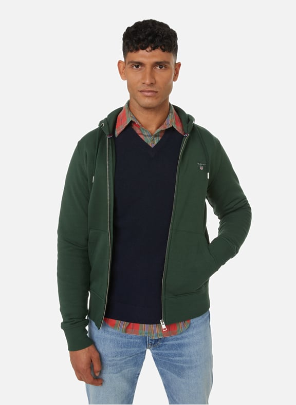 Hoodie The Original zippé en coton mélangé Vert by GANT GANT Hoodie The Original zippé en coton mélangé Vert
