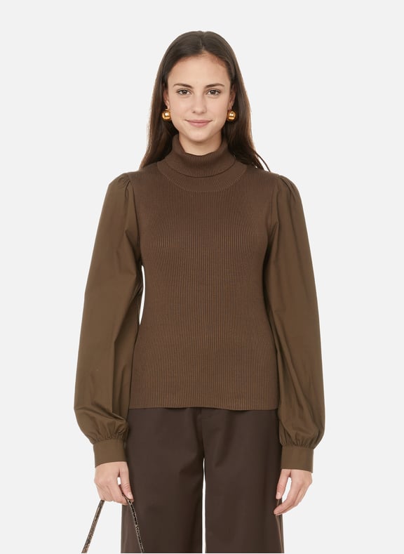 Pull Sisi bi-matière Marron by GESTUZ GESTUZ Pull Sisi bi-matière Marron