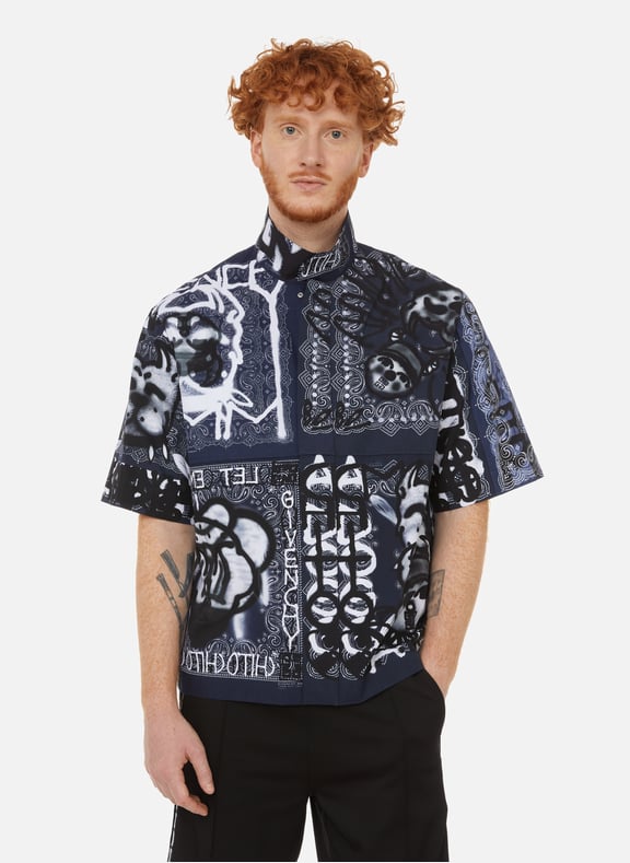 Chemise manches courtes imprimés bandana et chiens effet tag en coton Violet by GIVENCHY GIVENCHY Chemise manches courtes imprimés bandana et chiens effet tag en coton Violet