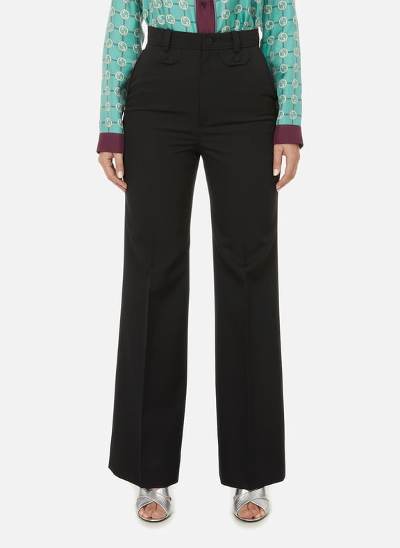Pantalon large en laine mélangée Noir by GUCCI GUCCI Pantalon large en laine mélangée Noir