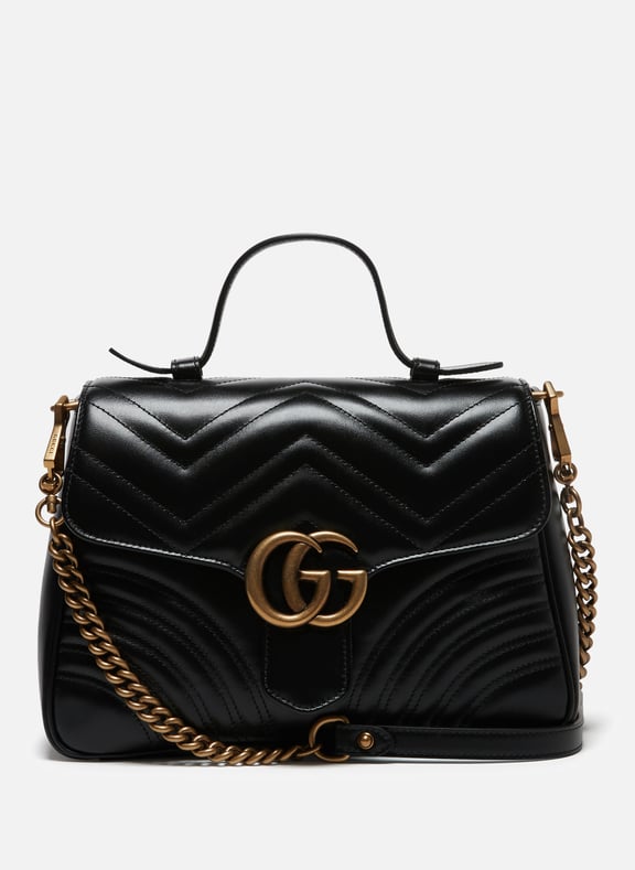 Petit sac Top Handle GG Marmont en cuir matelass chevrons Noir
