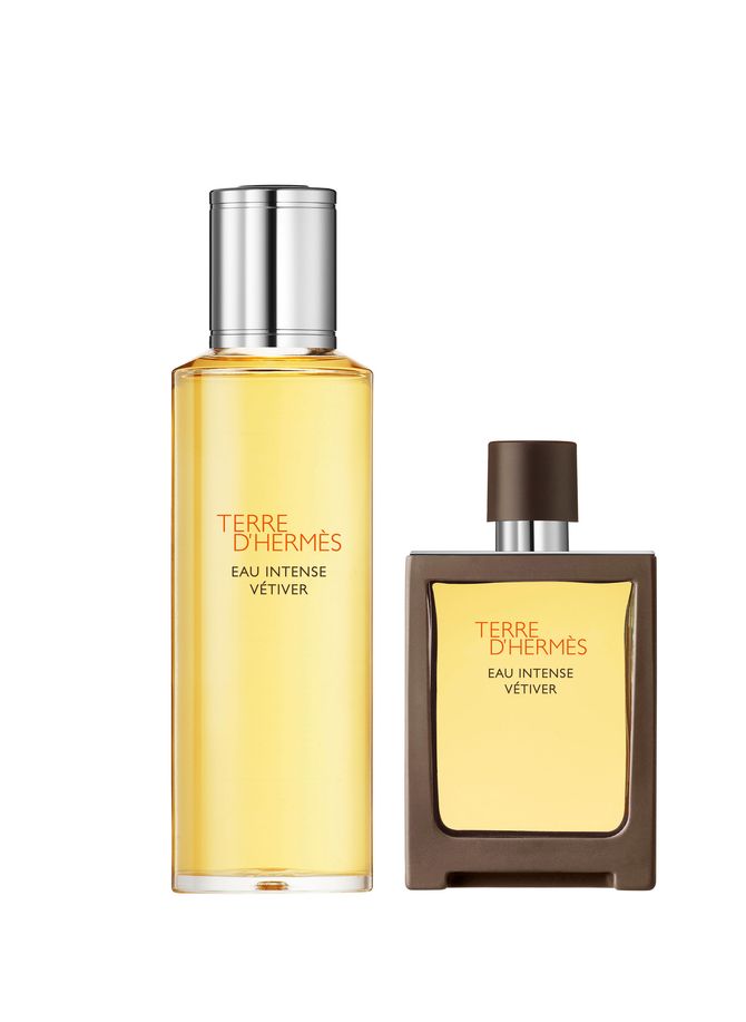 Terre d' Hermès Eau Intense Vétiver, Eau de Parfum, Reisespray 30 ml und Nachfüllpackung 125 ml HERMÈS