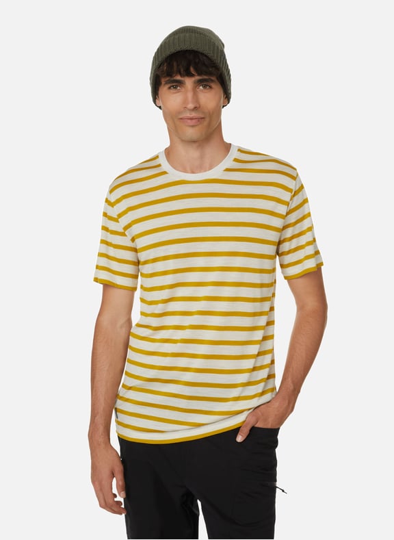 T-shirt rayé en laine mélangée Beige by ICEBREAKER ICEBREAKER T-shirt rayé en laine mélangée Beige